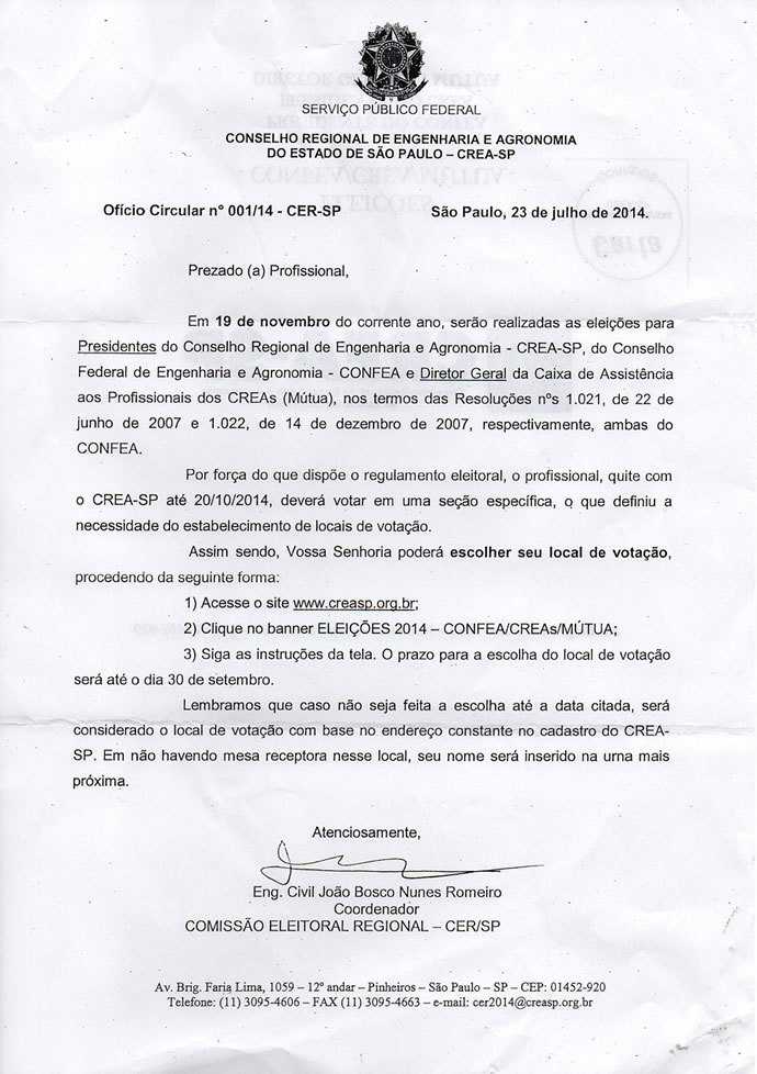Eleições no Sistema CREA/CONFEA/MUTUA Eleições no Sistema CREA/CONFEA/MUTUA